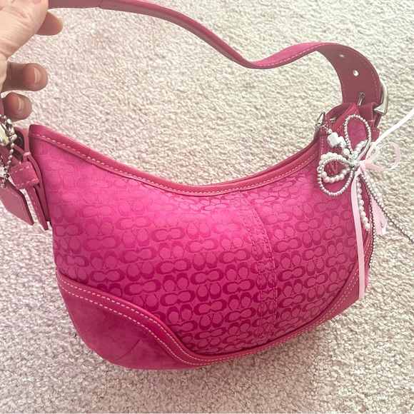 Coach Handbags - Vintage Coach hot pink signature soho hobo shoulder bag RARE
